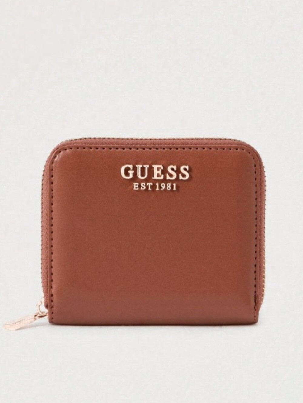 New Cognac Leather GUESS Zip Around Compact Laurel II Wallet